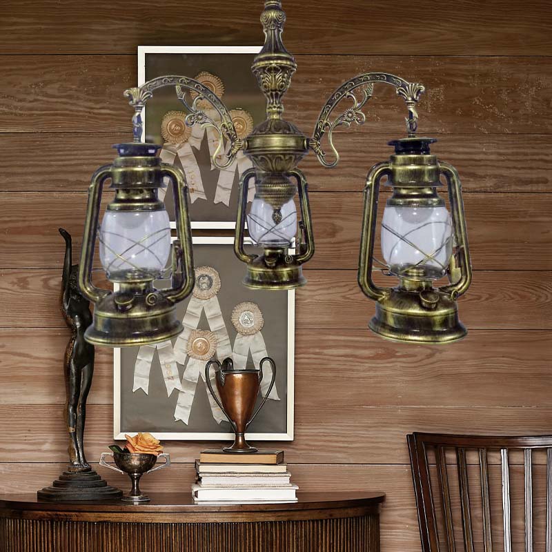 Clear Glass Black/Silver/Red Chandelier Light Lantern 3-Light Industrial Pendant Lamp for Kitchen Bronze Clearhalo 'Cast Iron' 'Ceiling Lights' 'Chandeliers' 'Industrial Chandeliers' 'Industrial' 'Metal' 'Middle Century Chandeliers' 'Rustic Chandeliers' 'Tiffany' Lighting' 158446