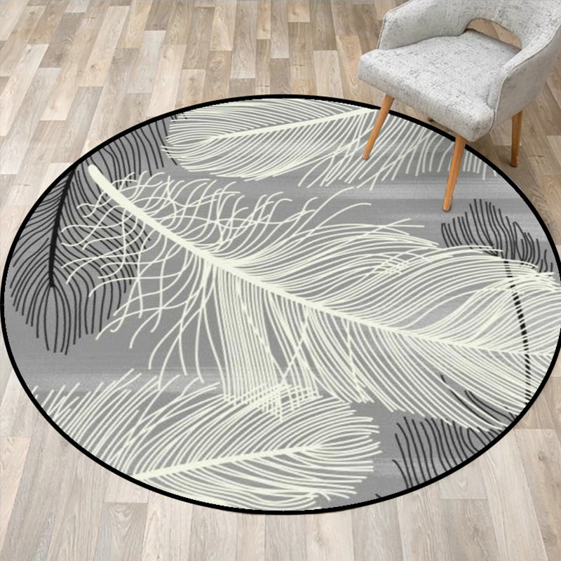 Grey and Black Tropical Rug Polyester Feather Print Rug Washable Non-Slip Backing Carpet for Living Room Clearhalo 'Area Rug' 'Rug' 1584529