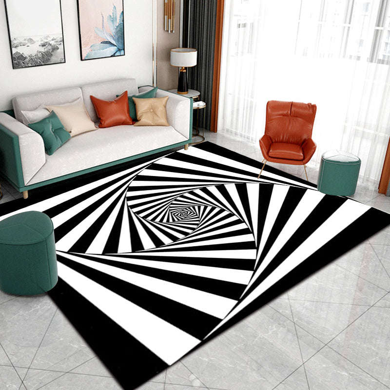 Novelty Living Room Rug in Black and White 3D Stripe Print Rug Polyester Non-Slip Machine Washable Area Rug Clearhalo 'Area Rug' 'Rug' 1584677