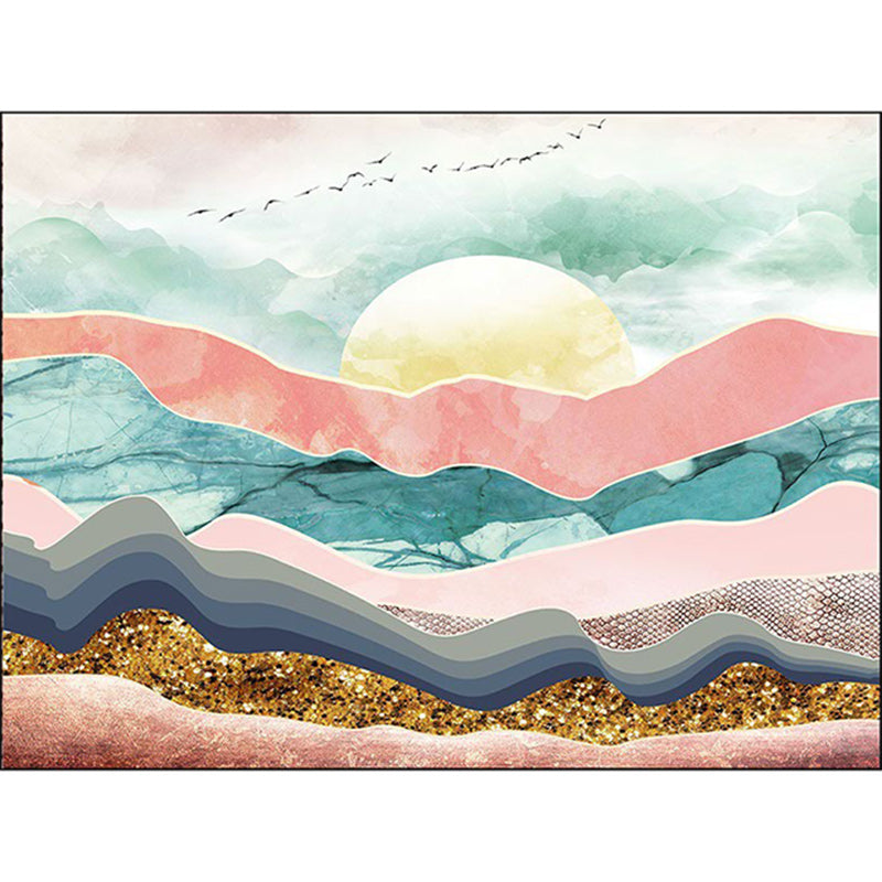 Novelty Living Room Rug Colorful Mountain Sun Bird Print Rug Polyester Pet Friendly Stain-Resistant Area Rug Clearhalo 'Area Rug' 'Rug' 1584686