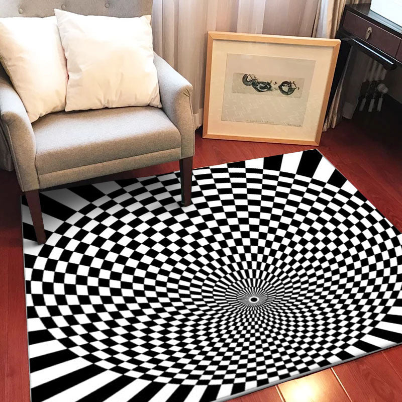 Black and White Bedroom Rug Novelty 3D Small Check Pattern Area Rug Polyester Non-Slip Pet Friendly Carpet Clearhalo 'Area Rug' 'Rug' 1584761