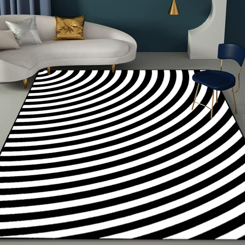 Black and White Bedroom Rug Novelty 3D Half Arc Pattern Area Rug Polyester Non-Slip Stain-Resistant Carpet Clearhalo 'Area Rug' 'Rug' 1584920