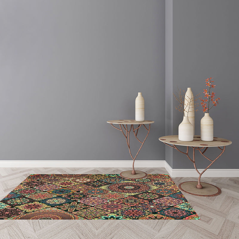 Moroccan Living Room Rug in Brown Flower Diamond Print Rug Polyester Non-Slip Backing Stain-Resistant Area Rug Clearhalo 'Area Rug' 'Moroccan' 'Rugs' Rug' 1585143