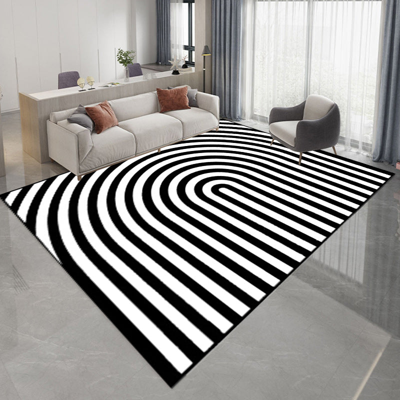 Contemporary Novelty Rug in White and Black 3D Curve Lines Pattern Rug Polyester Washable Carpet for Home Decoration Clearhalo 'Area Rug' 'Rug' 1585186