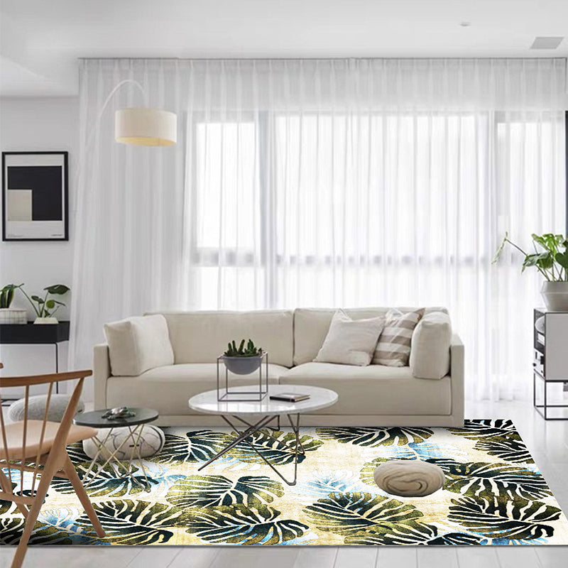 Modern Leaf Pattern Rug with Leaf Yellow and Green Polyester Rug Machine Washable Anti-Slip Area Rug for Bedroom Clearhalo 'Area Rug' 'Rug' 1585306