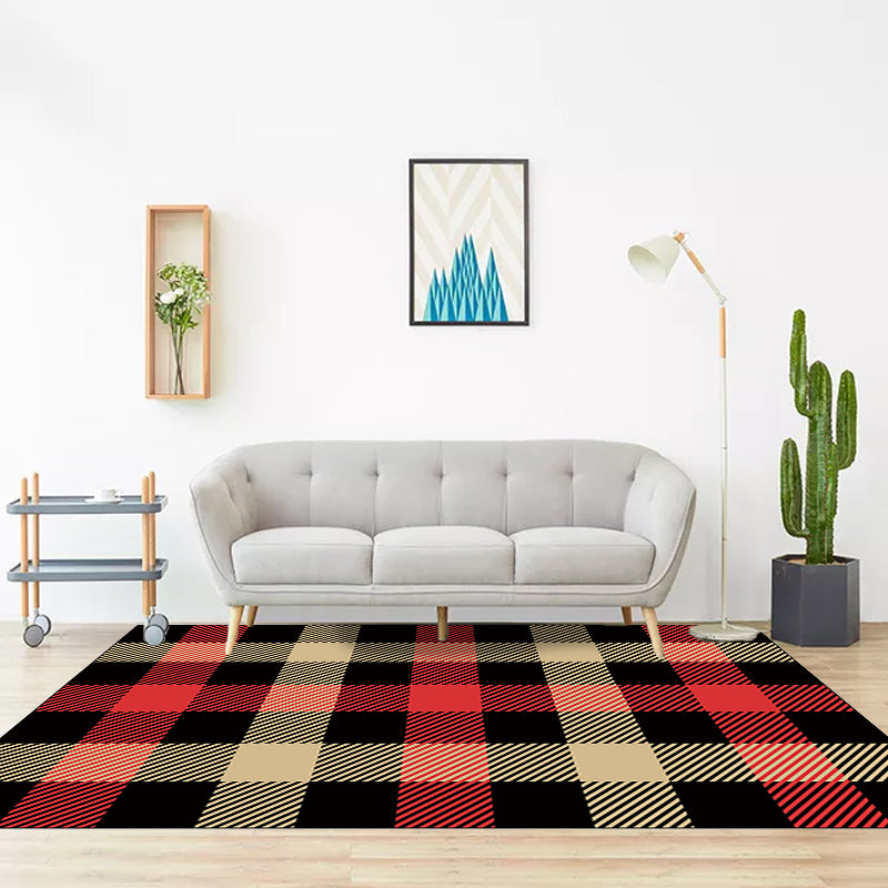 Black Bedroom Rug Modern Plaid Pattern Area Rug Polyester Non-Slip Machine Washable Carpet Yellow Clearhalo 'Area Rug' 'Modern' 'Rugs' Rug' 1585521