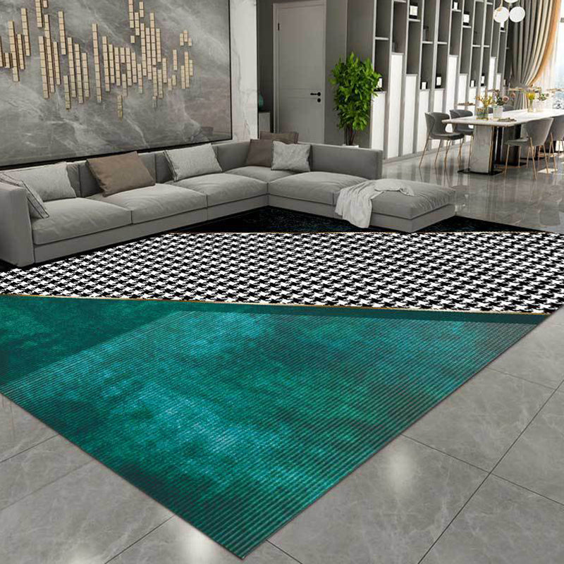 Black Bedroom Rug Modern Color Block Houndstooth Pattern Area Rug Polyester Stain-Resistant Carpet Clearhalo 'Area Rug' 'Modern' 'Rugs' Rug' 1585546