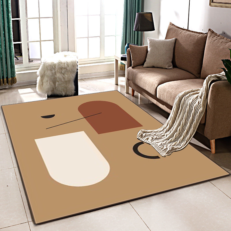 Contemporary Abstract Rug Light Brown and White Polyester Rug Machine Washable Anti-Slip Area Rug for Bedroom Light Brown Clearhalo 'Area Rug' 'Modern' 'Rugs' Rug' 1585723