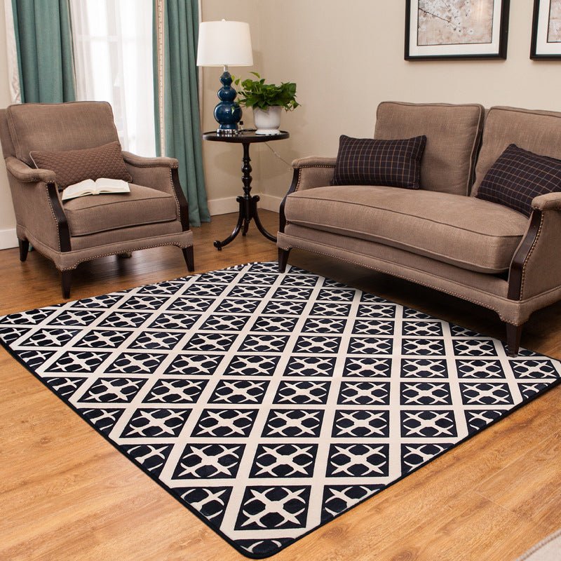 Scandinavia Geometric Rug White Checkered in Black Floor Covering Polyester Pet Friendly Washable Indoor Floor Carpet Black-White Clearhalo 'Area Rug' 'Rugs' 'Southwestern' Rug' 1585762