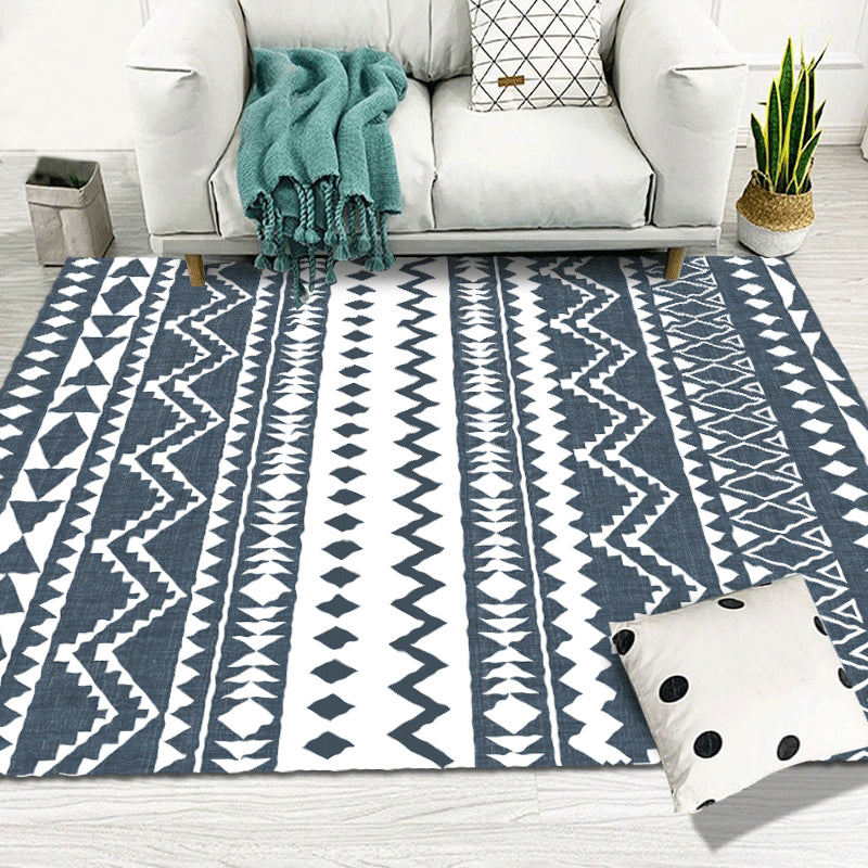 Navy Blue Rug Bohemian Tribal Geometric Rug Polyester Non-slip Power Loom Area Rug for Living Room Royal Blue Clearhalo 'Area Rug' 'Rugs' 'Southwestern' Rug' 1585856