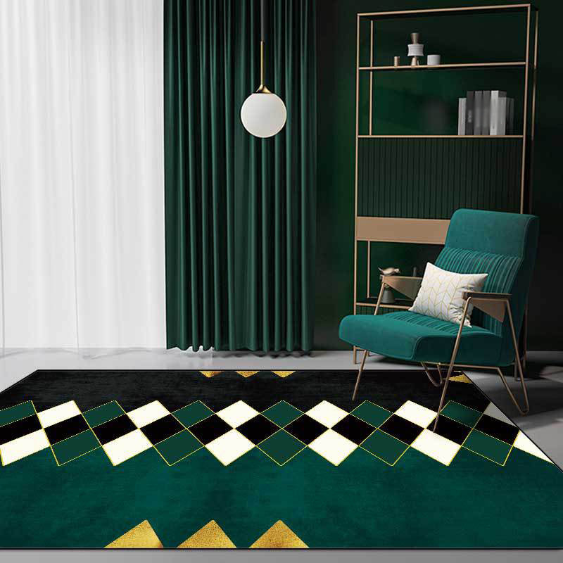 Casual Plaid Pattern Rug Black and Green Polyester Rug Machine Washable Anti-Slip Area Rug for Bedroom Clearhalo 'Area Rug' 'Modern' 'Rugs' Rug' 1585937