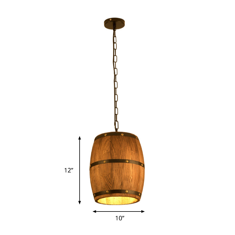 Barrel Restaurant Pendant Light Wood Creative Industrial 1 Light Hanging Light in Brown Clearhalo 'Ceiling Lights' 'Pendant Lights' 'Pendants' Lighting' 158701