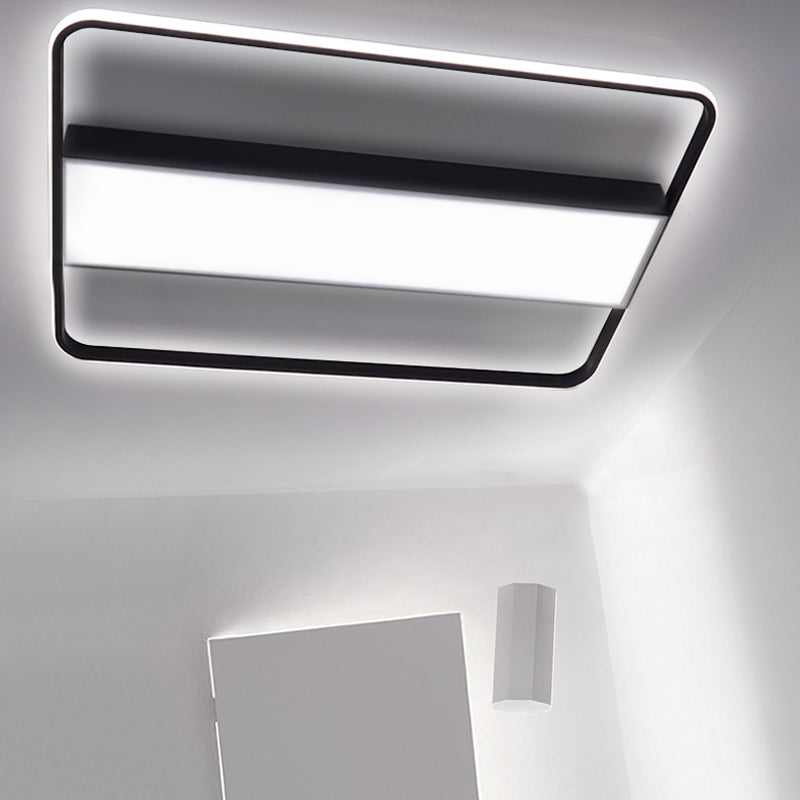 White/Black Rectangular Ceiling Light Fixture with Acrylic Shade Nordic LED 29.5