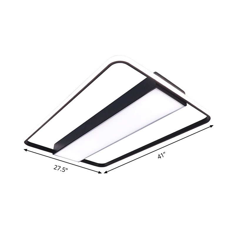 White/Black Rectangular Ceiling Light Fixture with Acrylic Shade Nordic LED 29.5