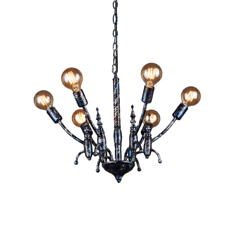 Bare Bulb Dining Room Chandelier Metallic Multi Head Vintage Pendant Light in Black Clearhalo 'Cast Iron' 'Ceiling Lights' 'Chandeliers' 'Industrial Chandeliers' 'Industrial' 'Metal' 'Middle Century Chandeliers' 'Rustic Chandeliers' 'Tiffany' Lighting' 159116