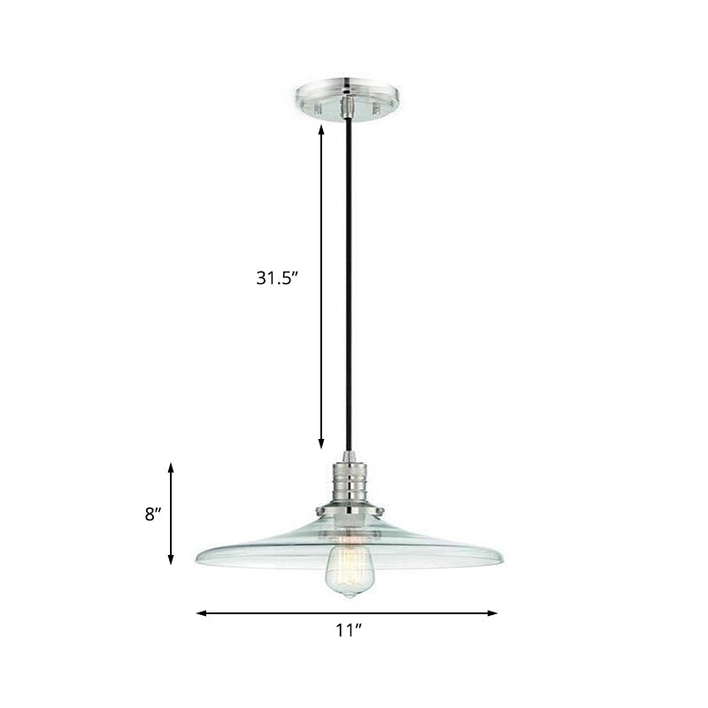 1 Light Hanging Ceiling Light with Saucer Shade Clear Glass Industrial Living Room Pendant Lighting in Nickel Clearhalo 'Art Deco Pendants' 'Cast Iron' 'Ceiling Lights' 'Ceramic' 'Crystal' 'Industrial Pendants' 'Industrial' 'Metal' 'Middle Century Pendants' 'Pendant Lights' 'Pendants' 'Tiffany' Lighting' 159180