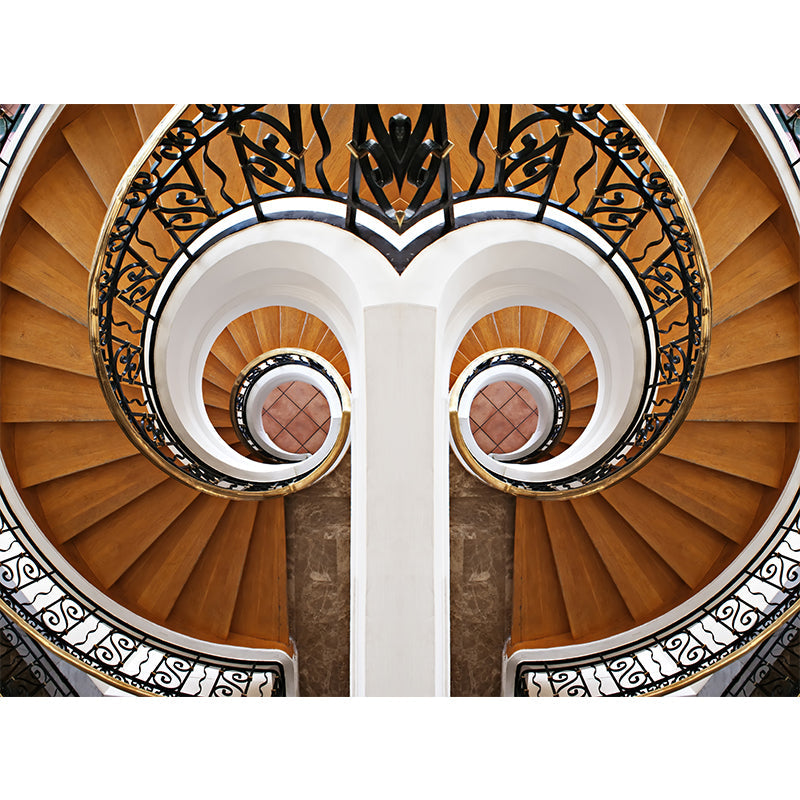 Symmetric Swirled Stairs Mural Wallpaper Brown Modern Style Wall Art for Family Room Clearhalo 'Wall Decor' 'Wall Mural' 1594968