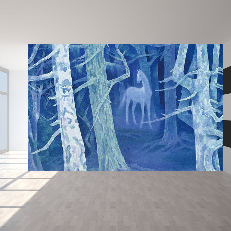 Water Resistant Forest Mural Non-Woven Texture Modern Wall Covering for Living Room Blue Clearhalo 'Wall Decor' 'Wall Mural' 1595110