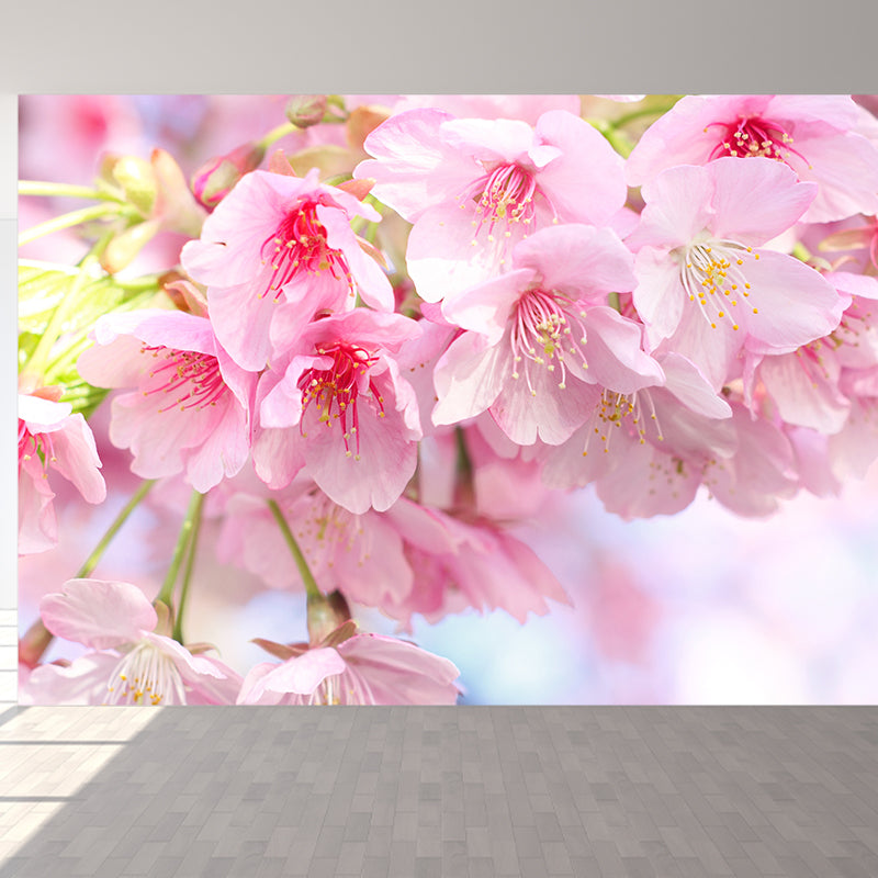 Modern Cherry Blossom Mural Decal Pink Living Room Wall Covering, Custom Size Available Pink Clearhalo 'Wall Decor' 'Wall Mural' 1595225