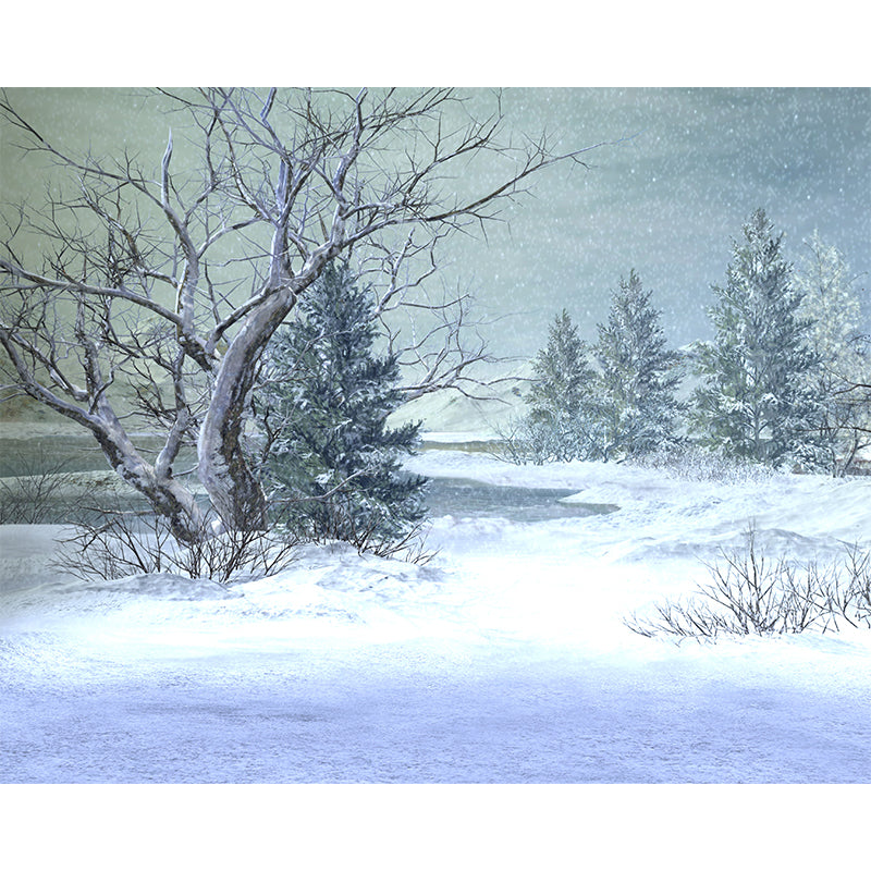 Waterproof Snowfield and Trees Mural Modern Non-Woven Wall Art, Custom Size Available Clearhalo 'Wall Decor' 'Wall Mural' 1595348