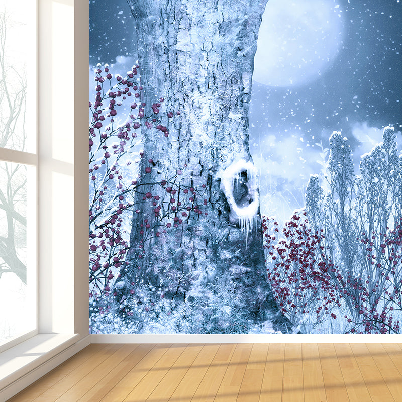 White Moon and Tree Mural Wallpaper Moistureproof Modern Adults Room Wall Covering White Clearhalo 'Wall Decor' 'Wall Mural' 1595370