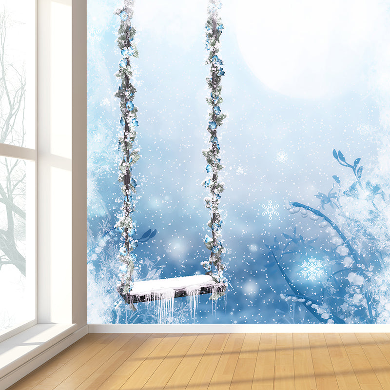 White Contemporary Mural Wallpaper Big Snow-Covered Swing Chair Wall Art for Playroom White Clearhalo 'Wall Decor' 'Wall Mural' 1595380