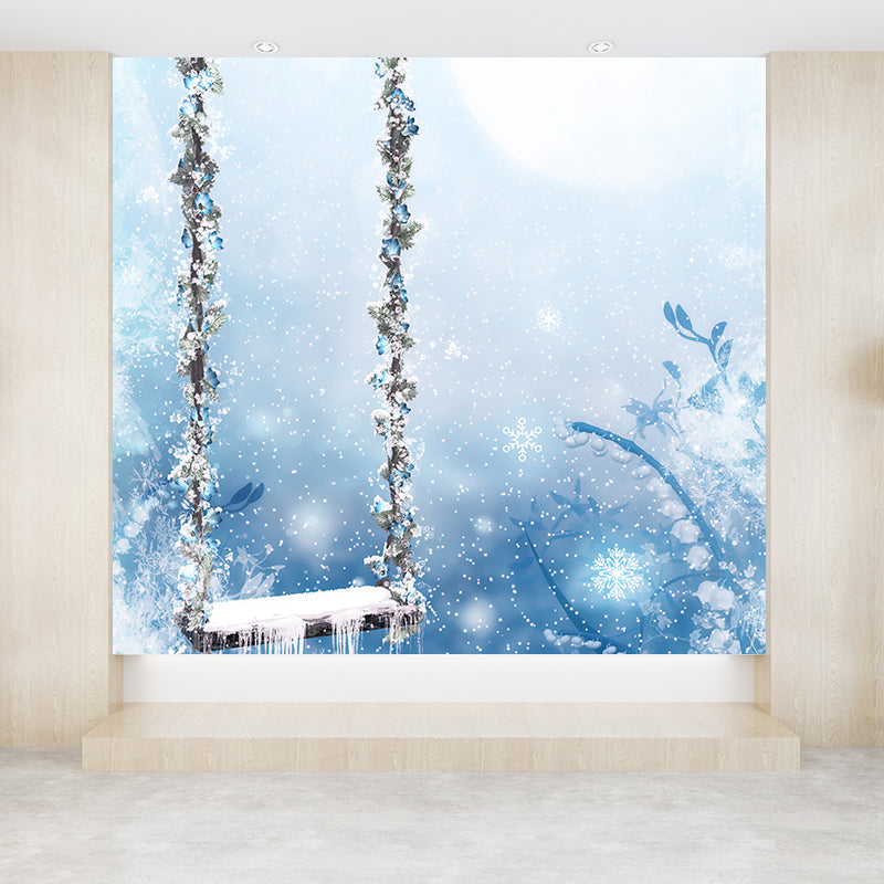 White Contemporary Mural Wallpaper Big Snow-Covered Swing Chair Wall Art for Playroom Clearhalo 'Wall Decor' 'Wall Mural' 1595382