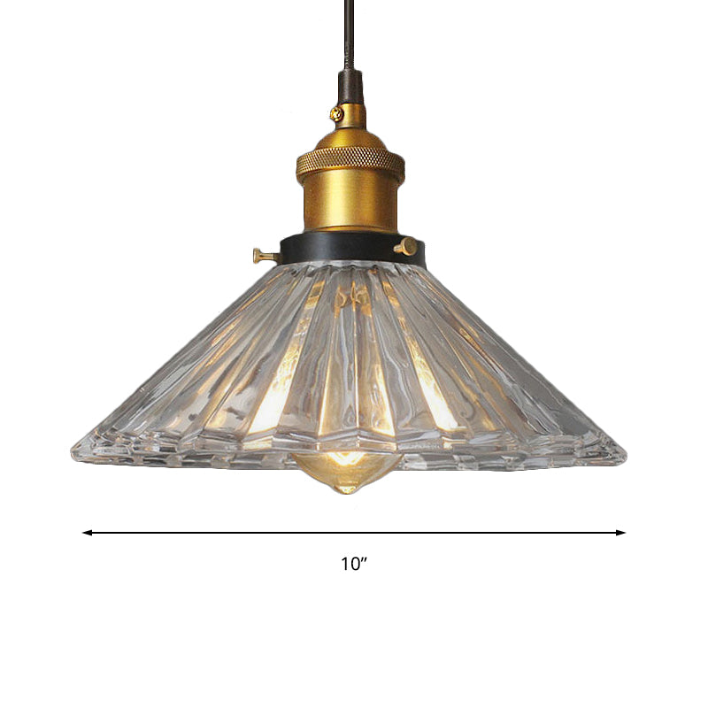 One Light Lighting Fixture with Cone Shape Ribbed Glass Farmhouse Living Room Pendant Light in Bronze/Brass Clearhalo 'Ceiling Lights' 'Close To Ceiling Lights' 'Glass shade' 'Glass' 'Industrial Pendants' 'Industrial' 'Middle Century Pendants' 'Pendant Lights' 'Pendants' 'Tiffany' Lighting' 159553