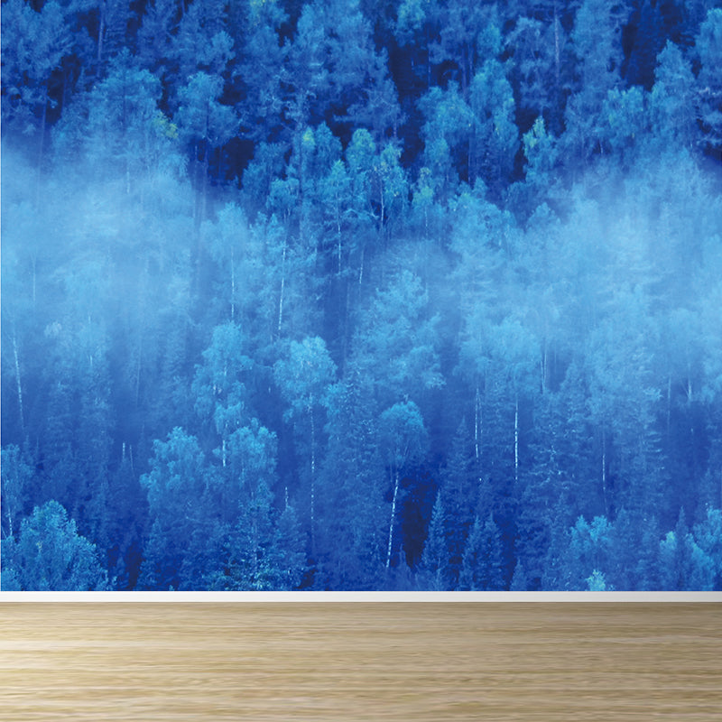 Extra Large Forest Mural Decal for Bathroom Floral Print Wall Covering in Blue, Water Resistant Clearhalo 'Wall Decor' 'Wall Mural' 1595742