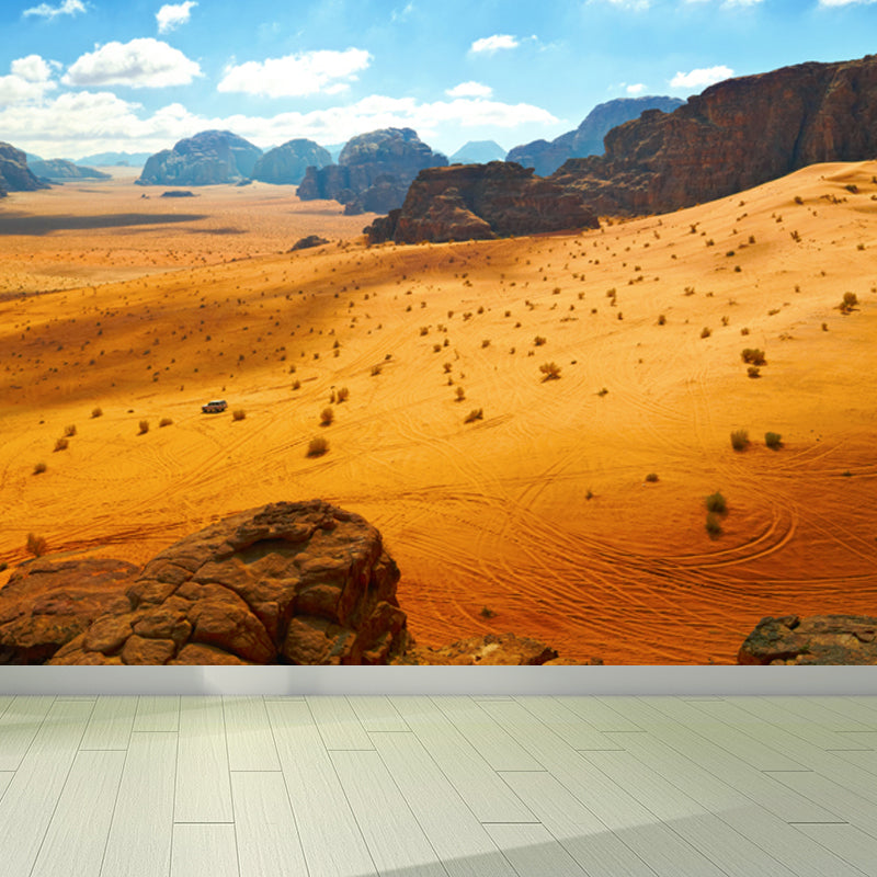 Modernism Desert Landscape Mural Decal Yellow Plant and Rock Mountain Wall Covering Yellow Clearhalo 'Wall Decor' 'Wall Mural' 1596414