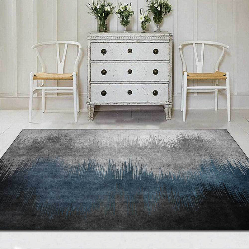 Unique Striped Ombre Print Rug Blue and Grey Simple Rug Polyester Washable Anti-Slip Backing Area Rug for Living Room Dark Blue Clearhalo 'Area Rug' 'Modern' 'Rugs' Rug' 1596456