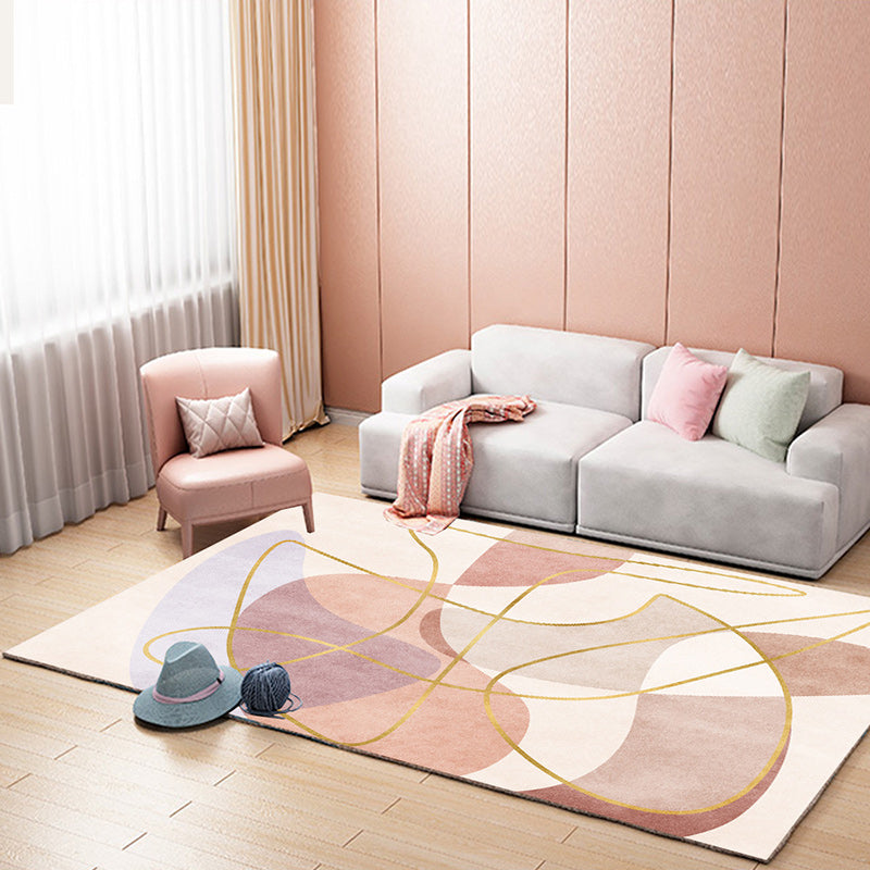 Scandinavian Novelty Rug in Pink Colorblock Line Pattern Rug Polyester Machine Washable Carpet for Home Decoration Clearhalo 'Area Rug' 'Rug' 1596537