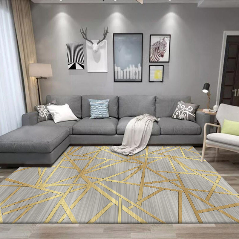 Modern Novelty Rug in Grey Geometry Lines Pattern Rug Polyester Washable Non-Slip Backing Carpet for Home Decoration Clearhalo 'Area Rug' 'Rug' 1596545