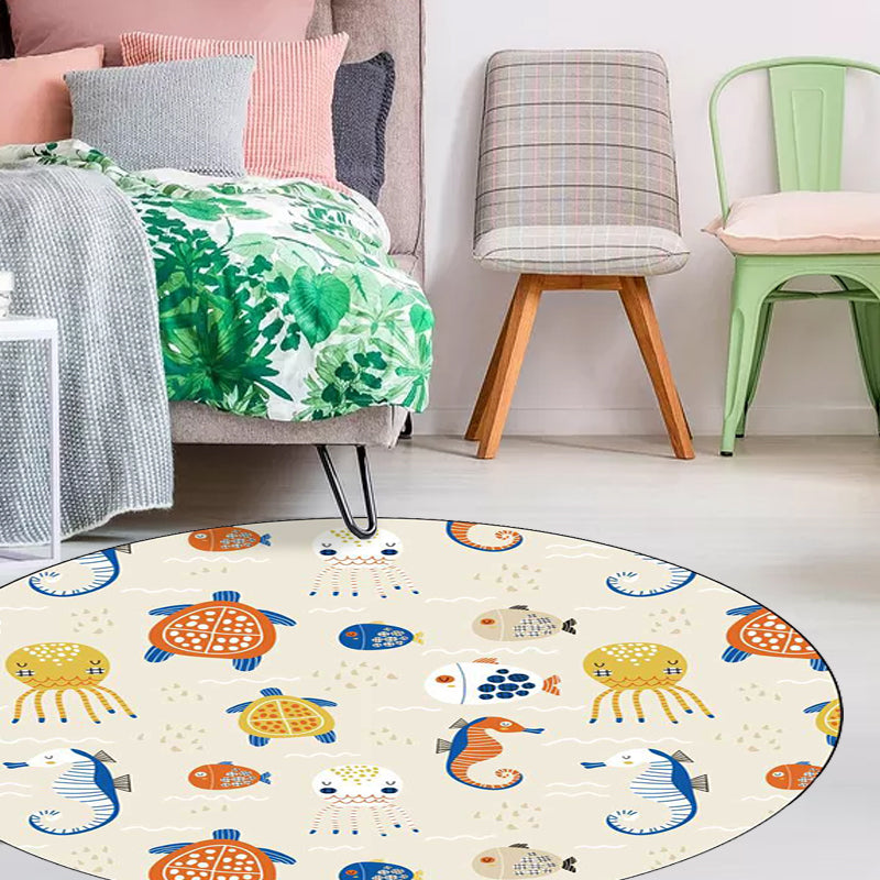 Casual Kids Rug in Ivory Animal Turtle Jellyfish Hippocampus Pattern Rug Polyester Washable Carpet for Nursery Clearhalo 'Area Rug' 'Rug' 1596593