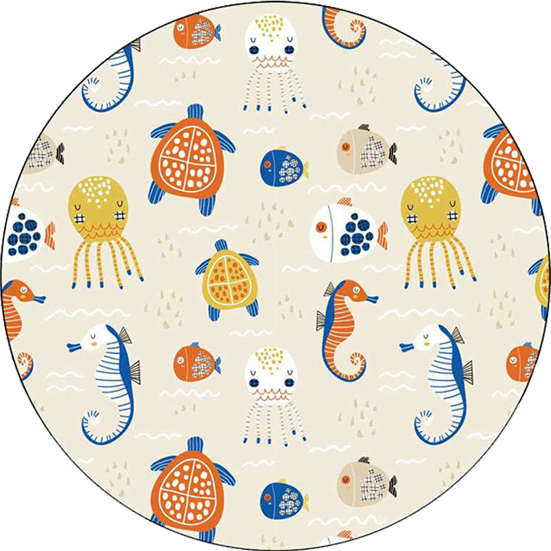 Casual Kids Rug in Ivory Animal Turtle Jellyfish Hippocampus Pattern Rug Polyester Washable Carpet for Nursery Clearhalo 'Area Rug' 'Rug' 1596594