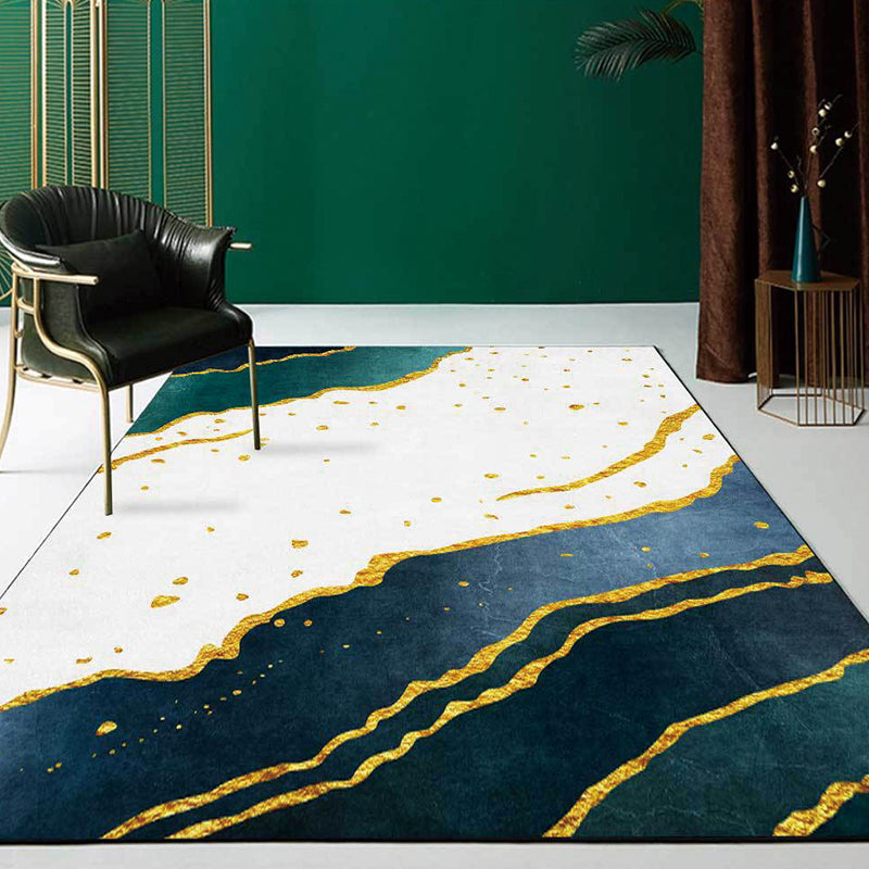 Stylish Abstract Rug Green and White Nordic Rug Polyester Washable Anti-Slip Backing Area Rug for Living Room Dark Green Clearhalo 'Area Rug' 'Modern' 'Rugs' Rug' 1596665