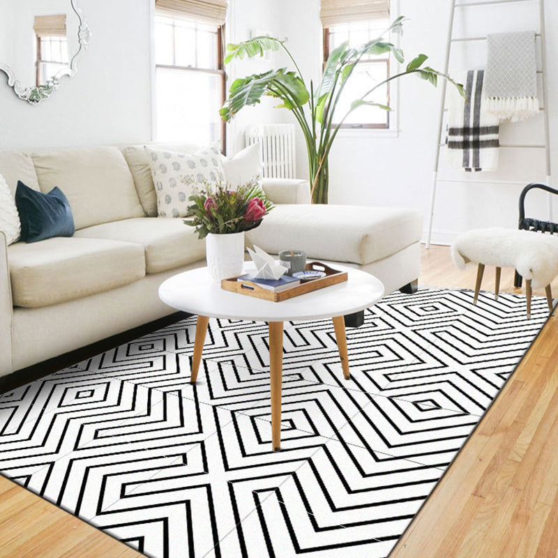 Modern Living Room Rug in White Geometric Lines Print Rug Polyester Stain-Resistant Washable Area Rug Clearhalo 'Area Rug' 'Modern' 'Rugs' Rug' 1596739