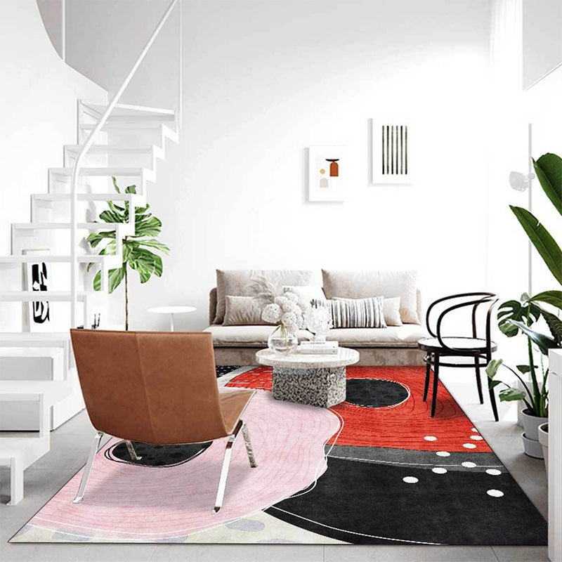 Novelty Living Room Rug in Red and Black Color Block Dots Line Print Rug Polyester Washable Stain-Resistant Area Rug Clearhalo 'Area Rug' 'Rug' 1596811