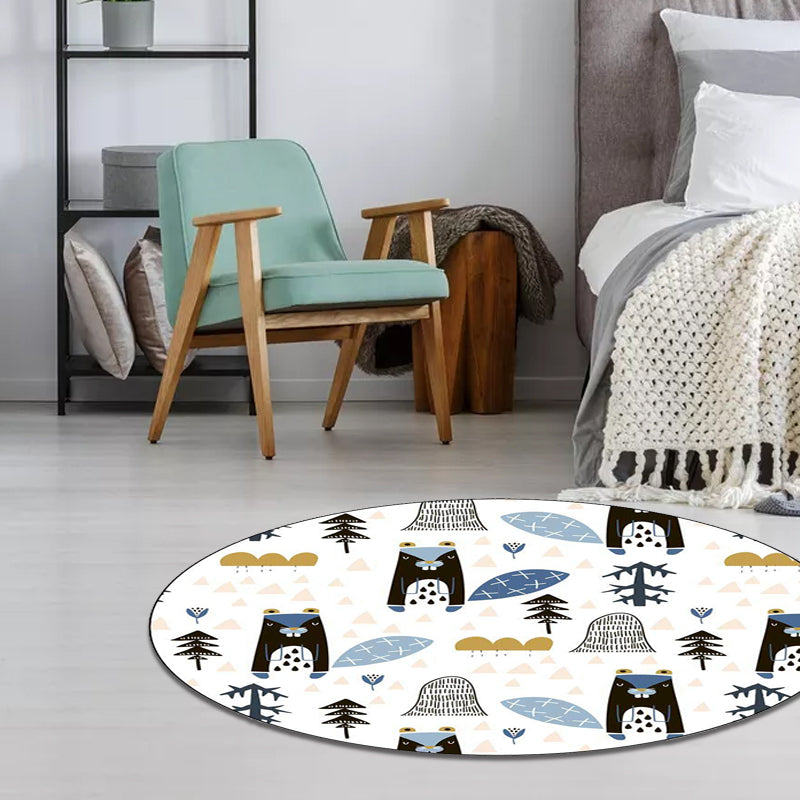 White Child's Room Rug Kids Animal Squirrel Tree Triangle Pattern Area Rug Polyester Washable Non-Slip Carpet Clearhalo 'Area Rug' 'Rug' 1596899