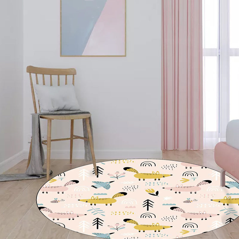 Kids Bedroom Rug in White Animal Mouse Bird Tree Print Rug Polyester Washable Stain-Resistant Area Rug Clearhalo 'Area Rug' 'Rug' 1596907