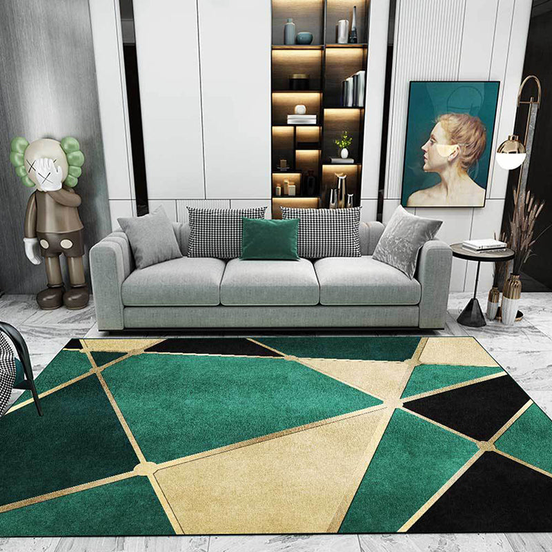 Green Bedroom Rug Modern Colorblock Irregular Shape Pattern Area Rug Polyester Anti-Slip Backing Carpet Green Clearhalo 'Area Rug' 'Modern' 'Rugs' Rug' 1597036