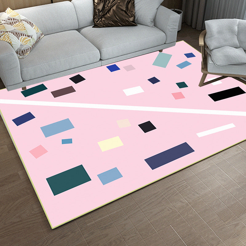 Nordic Novelty Rug in Pink Geometry Rectangle Pattern Rug Polyester Non-Slip Backing Carpet for Home Decoration Clearhalo 'Area Rug' 'Rug' 1597173