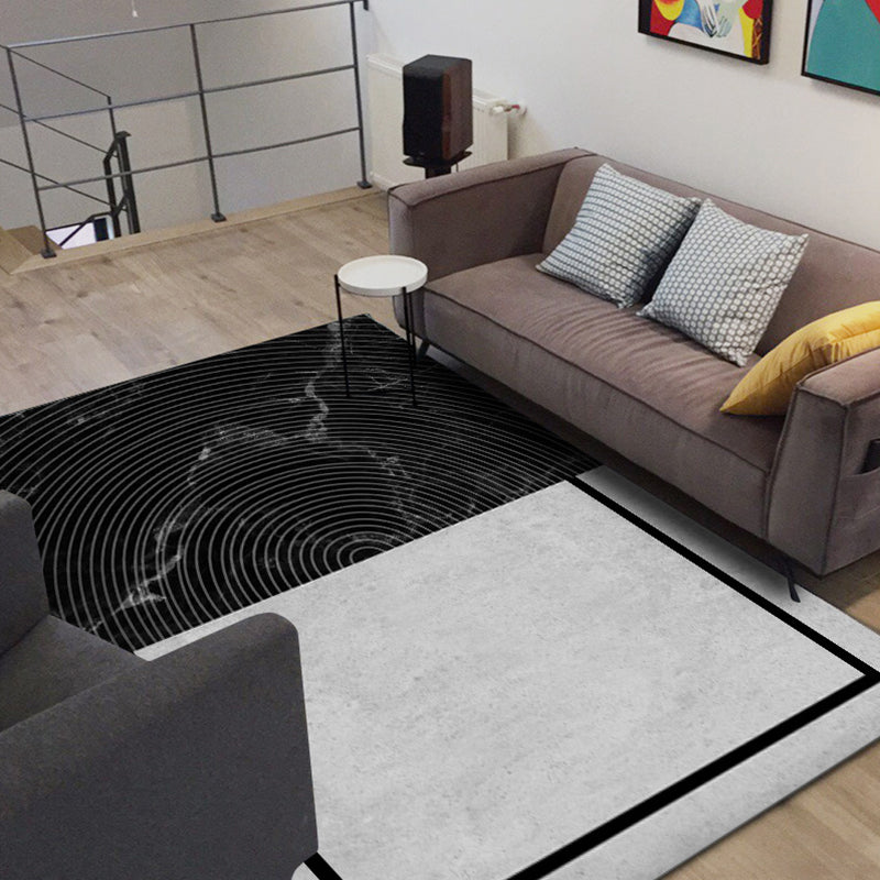 Black and Grey Bedroom Rug Modern Colorblock Marble Semicircle Pattern Area Rug Polyester Washable Carpet Black Clearhalo 'Area Rug' 'Modern' 'Rugs' Rug' 1597318