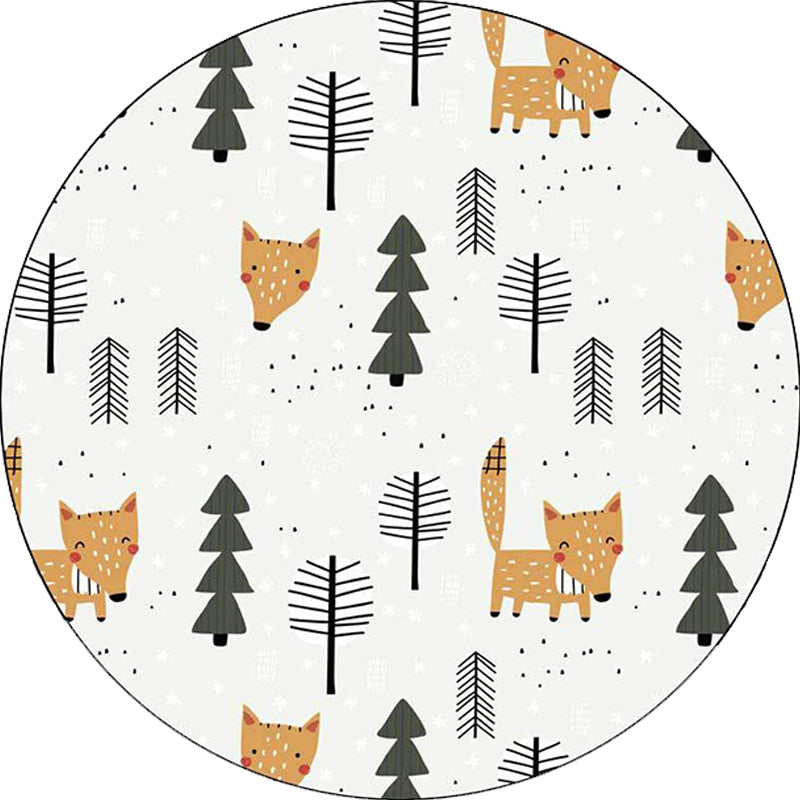 White Child's Room Rug Kids Animal Fox Tree Pattern Area Rug Polyester Stain-Resistant Carpet Clearhalo 'Area Rug' 'Rug' 1597432