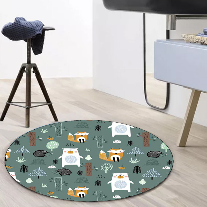 Kids Bedroom Rug in Green Animal Fox Bear Tree Print Rug Polyester Pet Friendly Area Rug Clearhalo 'Area Rug' 'Rug' 1597599