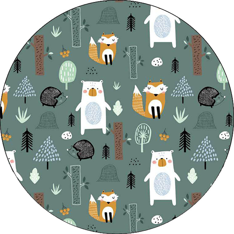 Kids Bedroom Rug in Green Animal Fox Bear Tree Print Rug Polyester Pet Friendly Area Rug Clearhalo 'Area Rug' 'Rug' 1597600