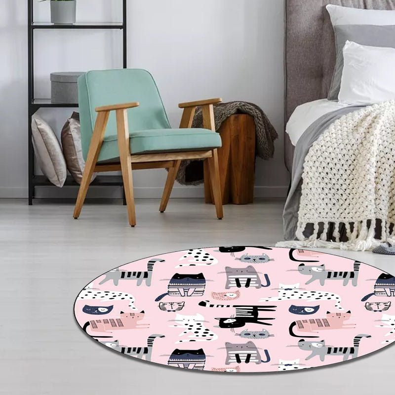 Pink Child's Room Rug Kids Animal Cat Pattern Area Rug Polyester Non-Slip Washable Carpet Clearhalo 'Area Rug' 'Rug' 1597607