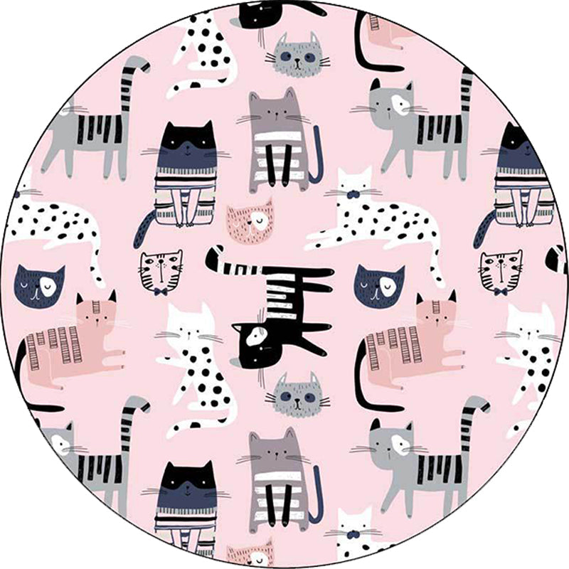 Pink Child's Room Rug Kids Animal Cat Pattern Area Rug Polyester Non-Slip Washable Carpet Clearhalo 'Area Rug' 'Rug' 1597608