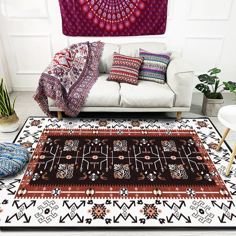 White Bedroom Rug Southwestern Tribal Leaf Pattern Area Rug Polyester Stain-Resistant Non-Slip Carpet Clearhalo 'Area Rug' 'Rugs' 'Southwestern' Rug' 1597730