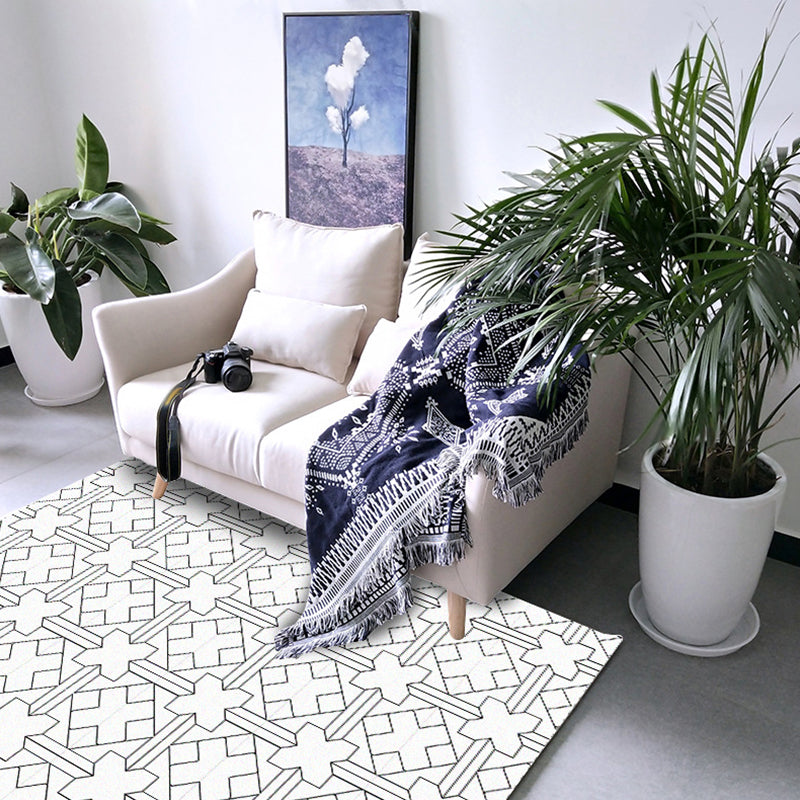 Simple Modern Rug in White Geometry Cross Square Pattern Rug Polyester Pet Friendly Carpet for Home Decoration Clearhalo 'Area Rug' 'Modern' 'Rugs' Rug' 1597850